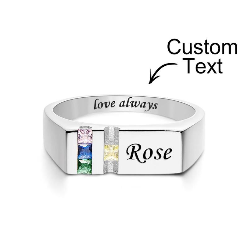 Custom Text Birthstone Ring Personalized Family Ring Gift For Her 6