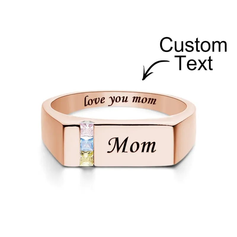 Custom Text Birthstone Ring Rose Gold Plated Personalized Family Ring Gift For Her