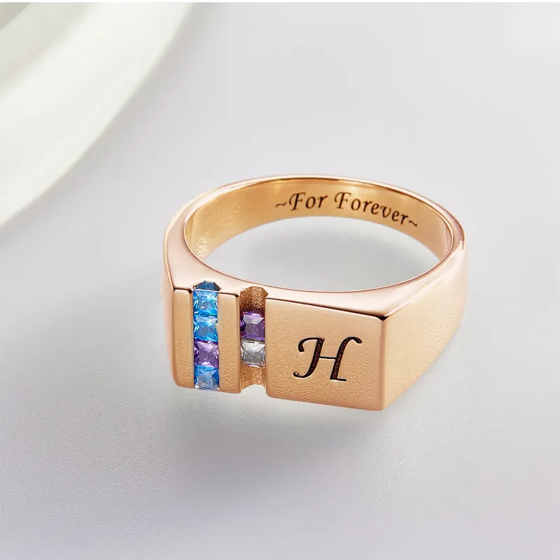 Custom Text Birthstone Ring Rose Gold Plated Personalized Family Ring Gift For Her 1