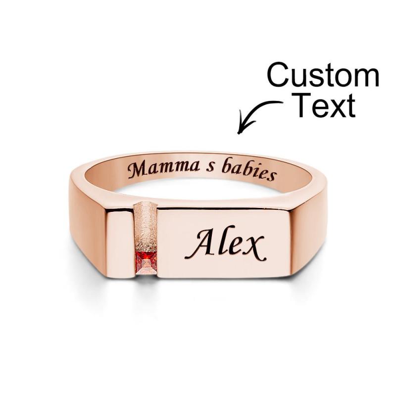 Custom Text Birthstone Ring Rose Gold Plated Personalized Family Ring Gift For Her 4