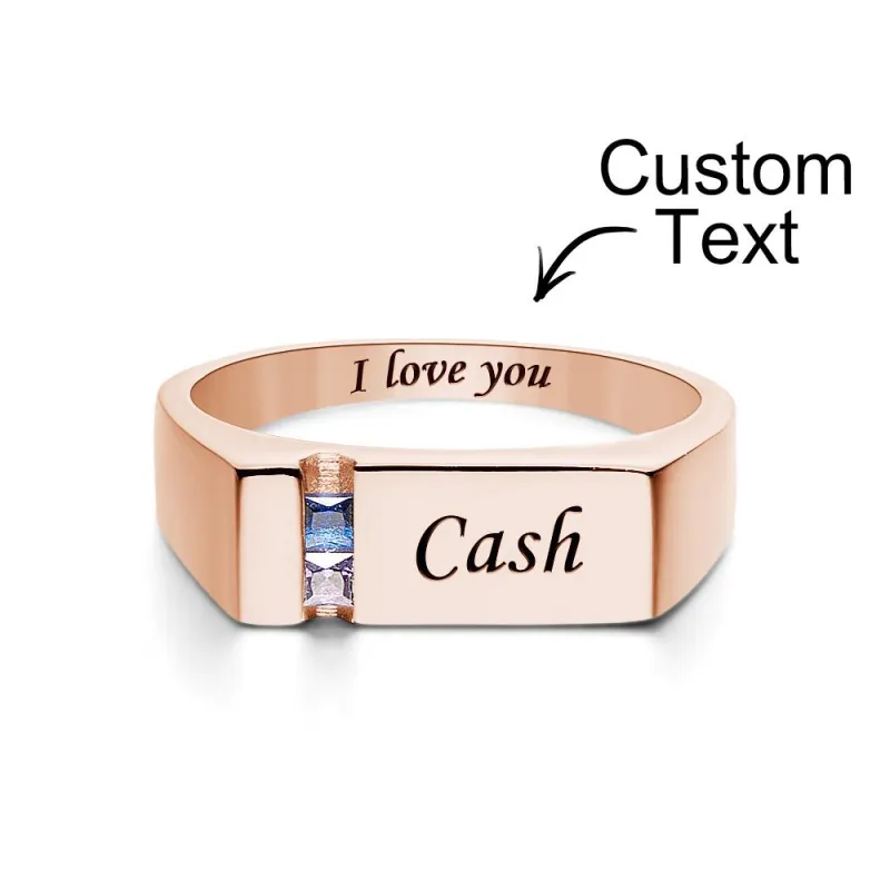 Custom Text Birthstone Ring Rose Gold Plated Personalized Family Ring Gift For Her 5