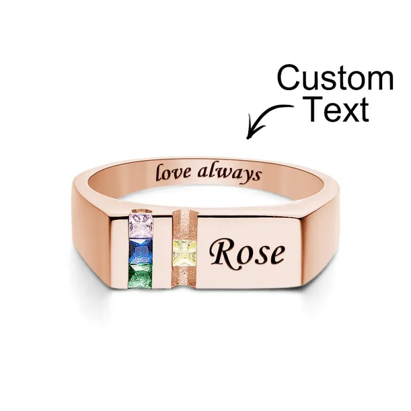 Custom Text Birthstone Ring Rose Gold Plated Personalized Family Ring Gift For Her 6