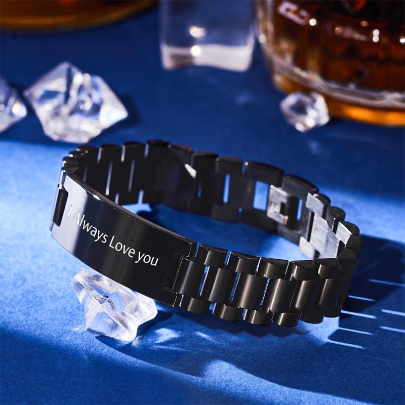 Custom Text Stainless Steel Engraved Bracelet Men's Bracelet 3