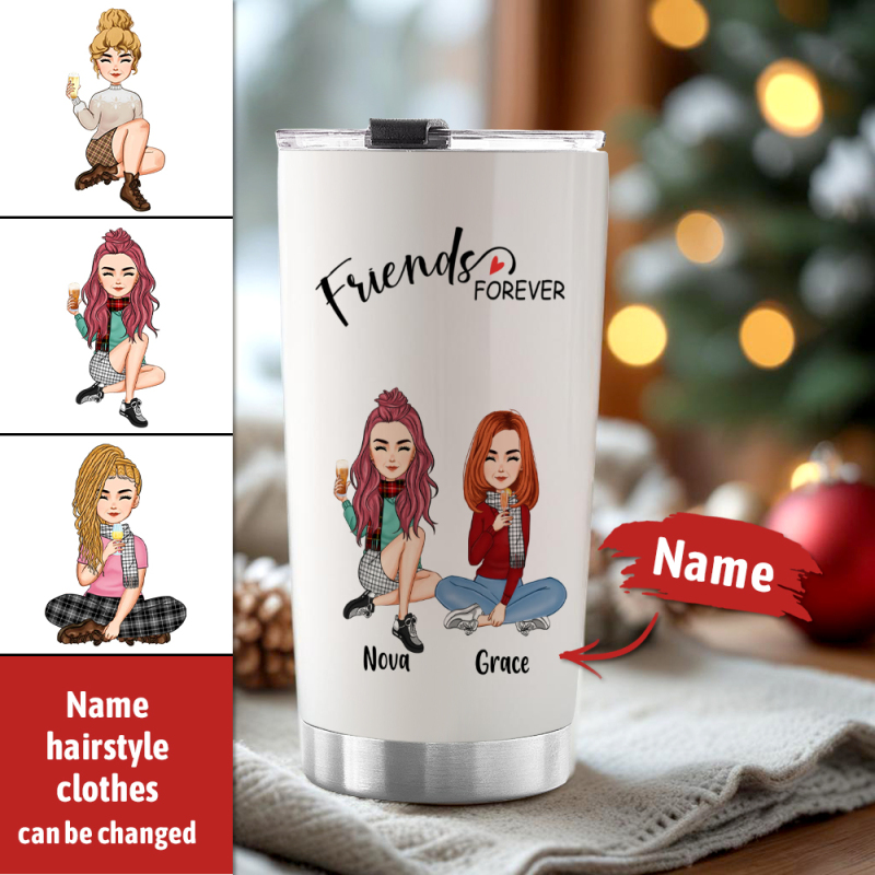 Custom Tumbler Cup with Straw Custom Text and Accessories Tumbler Besties Forever Christmas Gifts 6