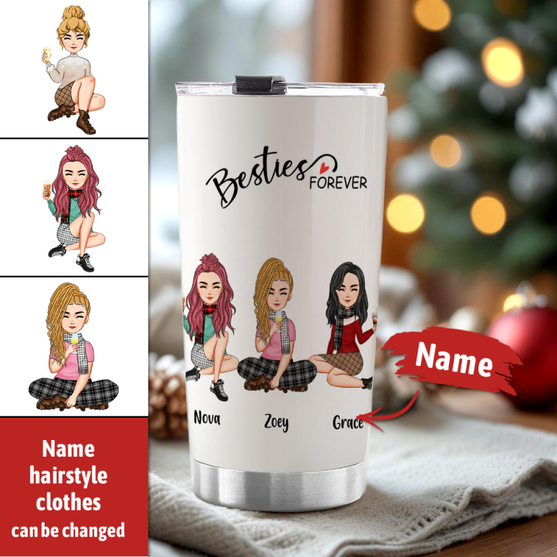 Custom Tumbler Cup with Straw Custom Text and Accessories Tumbler Besties Forever Christmas Gifts