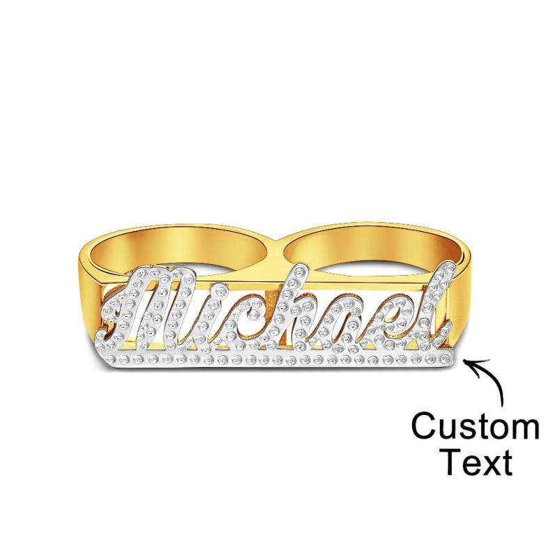 Custom Two Finger Name Ring Personalized Men's Double Band Ring Gift for Him