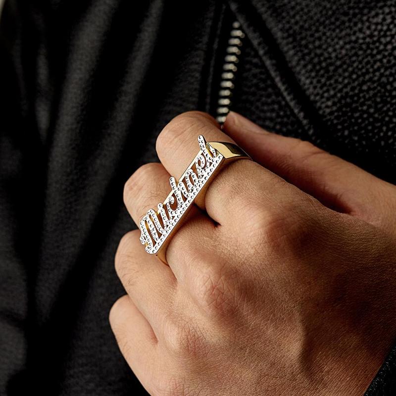 Custom Two Finger Name Ring Personalized Men's Double Band Ring Gift for Him 3