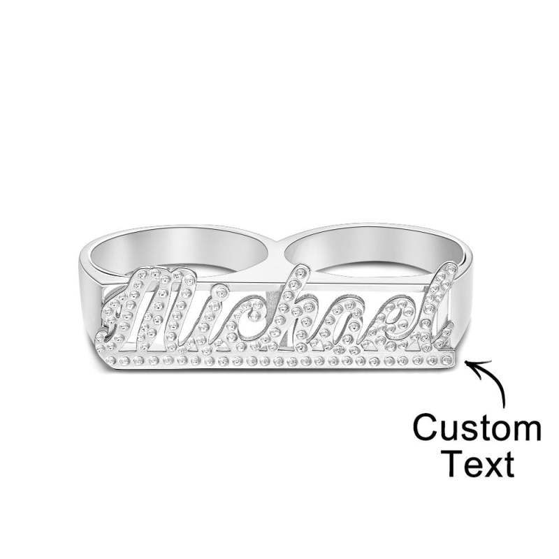 Custom Two Finger Name Ring Personalized Men's Double Band Ring Gift for Him 4