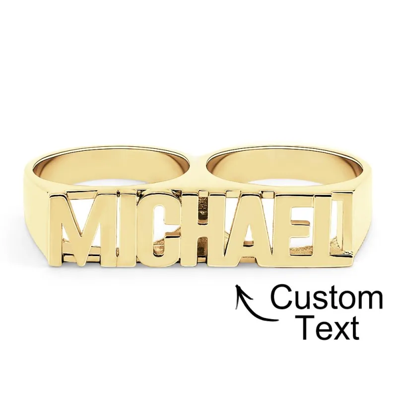 Custom Two Finger Name Ring Personalized Men's Double Band Ring