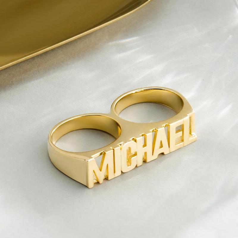 Custom Two Finger Name Ring Personalized Men's Double Band Ring 1