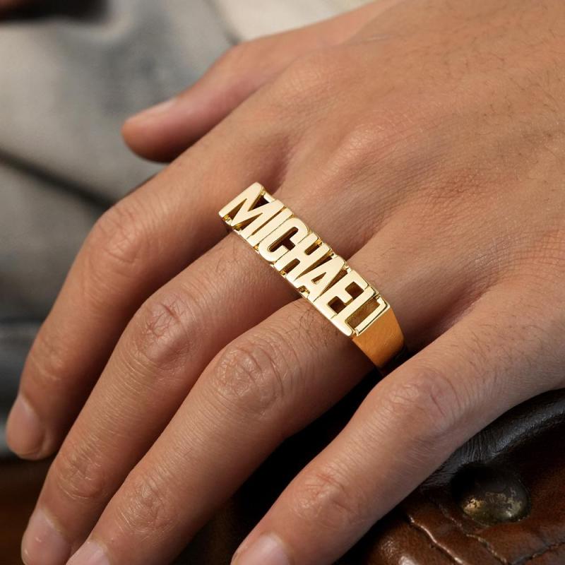 Custom Two Finger Name Ring Personalized Men's Double Band Ring 3