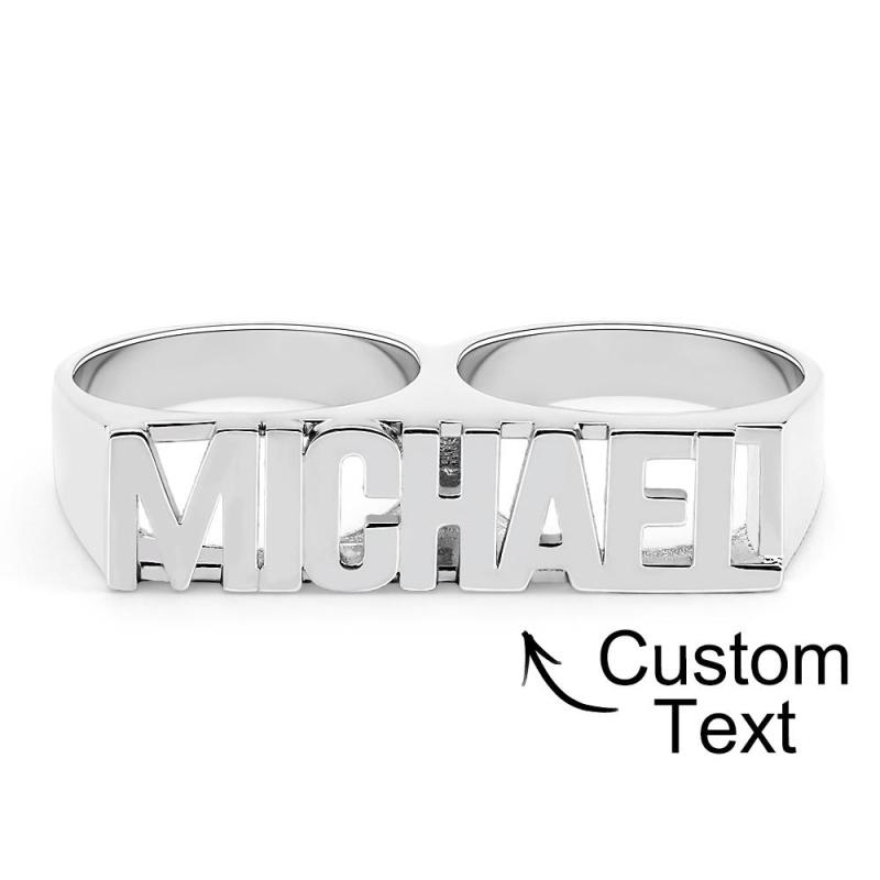 Custom Two Finger Name Ring Personalized Men's Double Band Ring 5