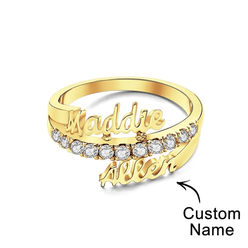 Custom Two Names Ring Personalized Gift For Mom Best Friend Gift Stackable Ring 4