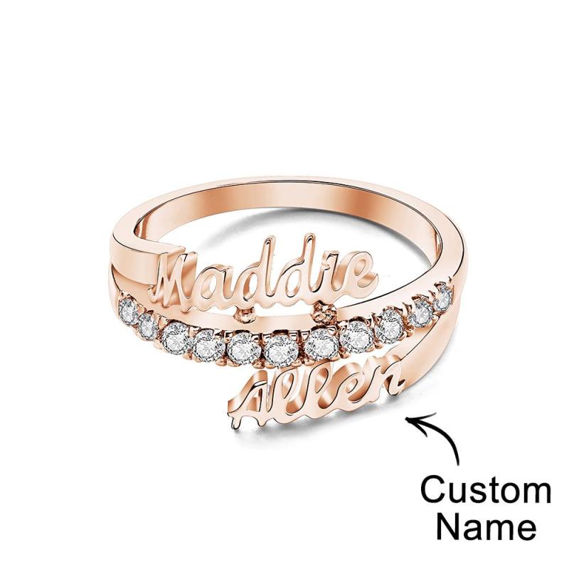 Custom Two Names Ring Personalized Gift For Mom Best Friend Gift Stackable Ring 6