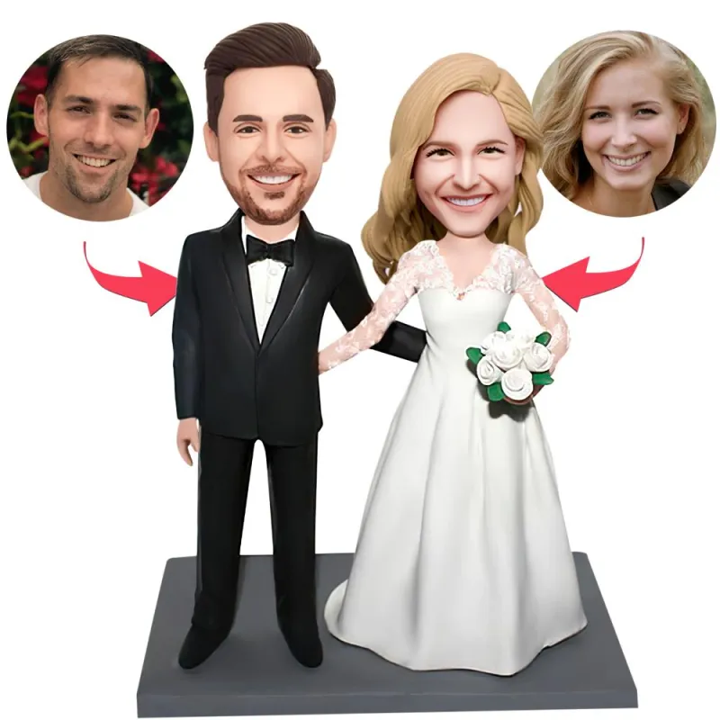 Custom Wedding Anniversary Bobbleheads For Couple, Personalized Wedding Couple Bobbleheads