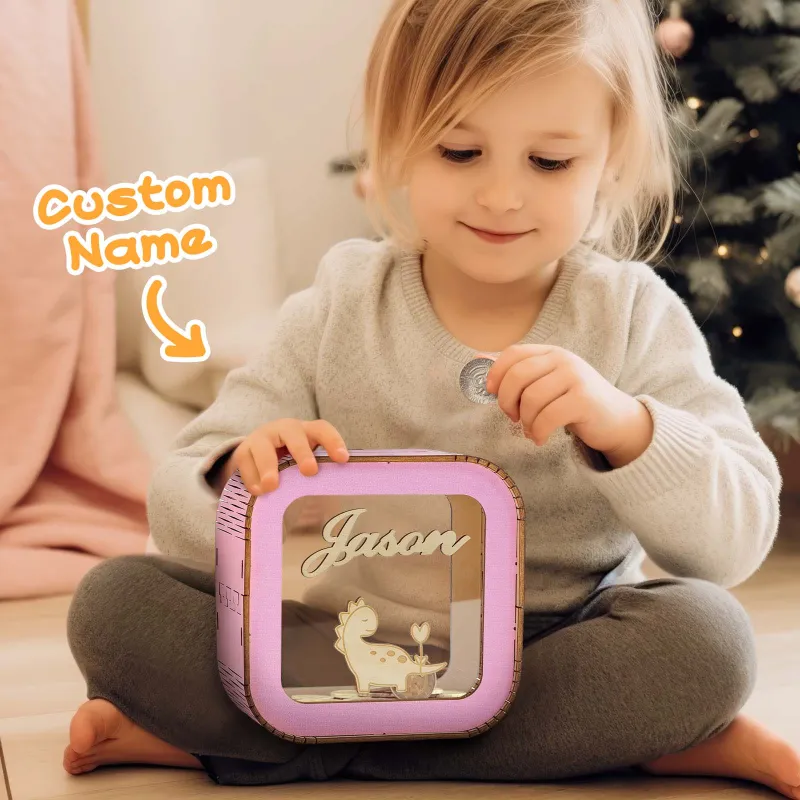 Custom Wooden Piggy Bank with Name Personalized Coin Name Bank Money Box Nursery Decoration 1