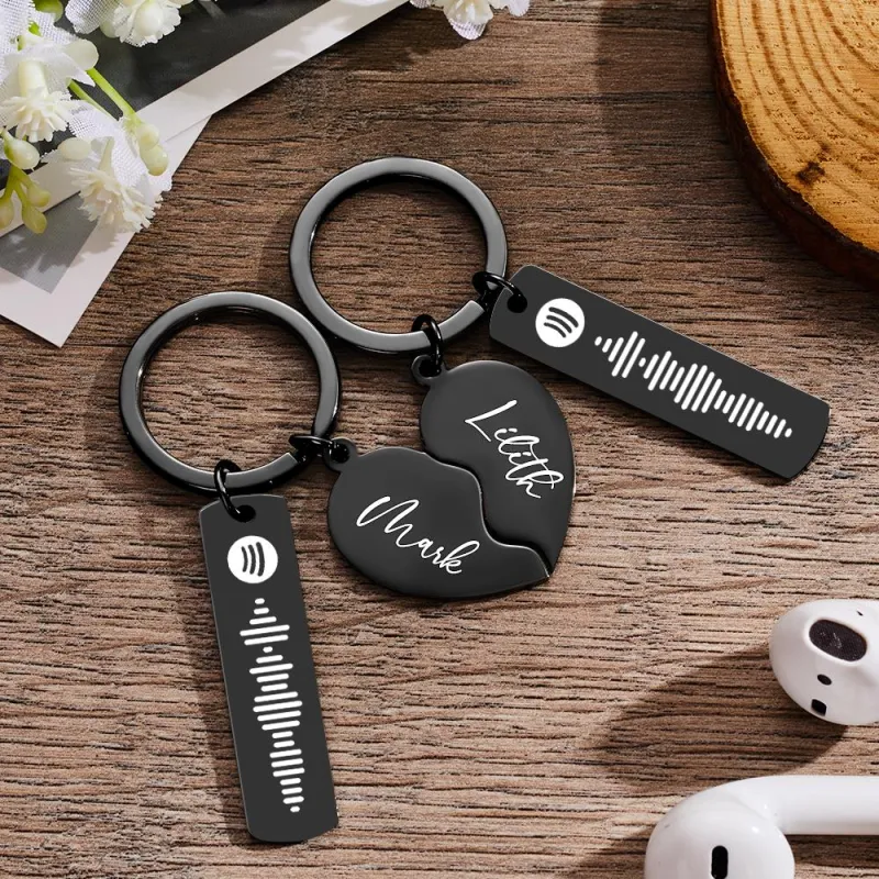 Customized Scannable Spotify Code Plaque Keychain Music and Photo, Song Keychain,Engraved Keychain Anniversary Gifts For Lovers 4