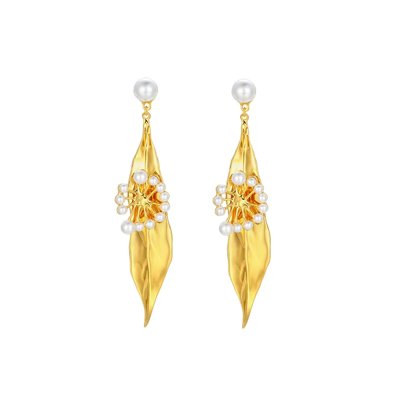 Dandelion Collection Leaf Shape With Pearls Earrings