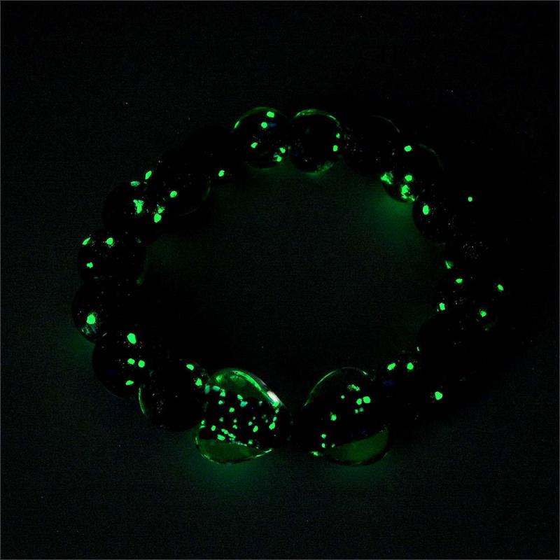 Dark Blue Heart-to-Heart Firefly Glass Stretch Beaded Bracelet Glow in the Dark Luminous Bracelet 1