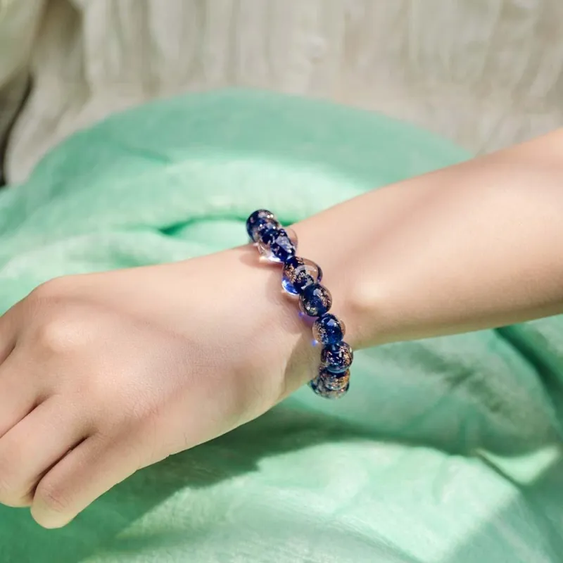 Dark Blue Heart-to-Heart Firefly Glass Stretch Beaded Bracelet Glow in the Dark Luminous Bracelet 4