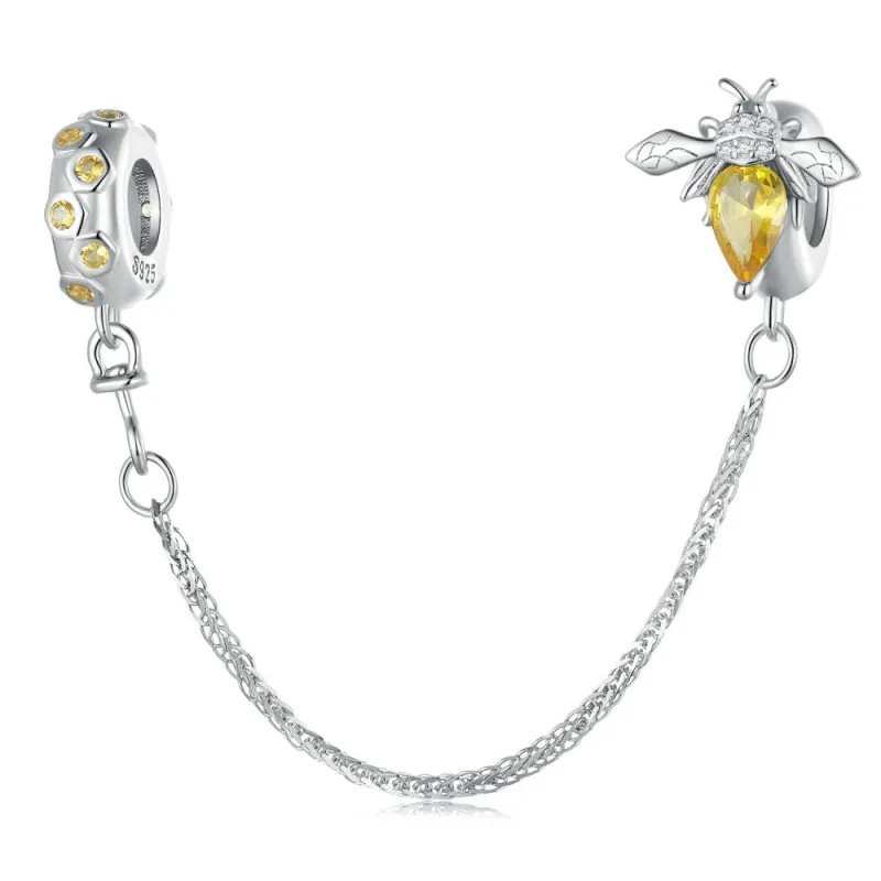 Diamond Bee Safety Charm Chain Silver