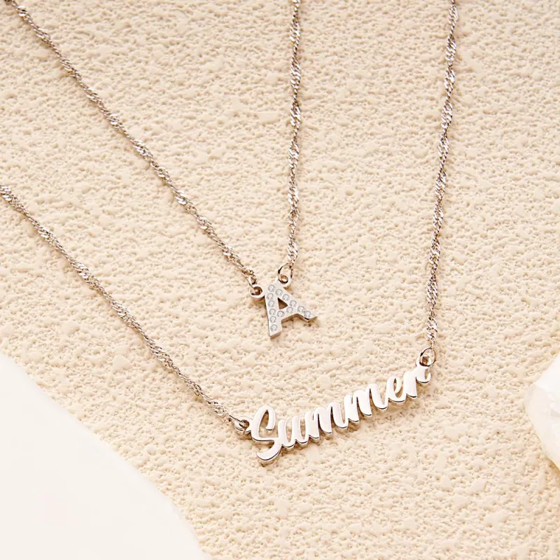 Double Chain Name Necklace Layered Necklace Custom Gold Initial Necklace, Personalized Letter Name Necklace Gift for Her 1