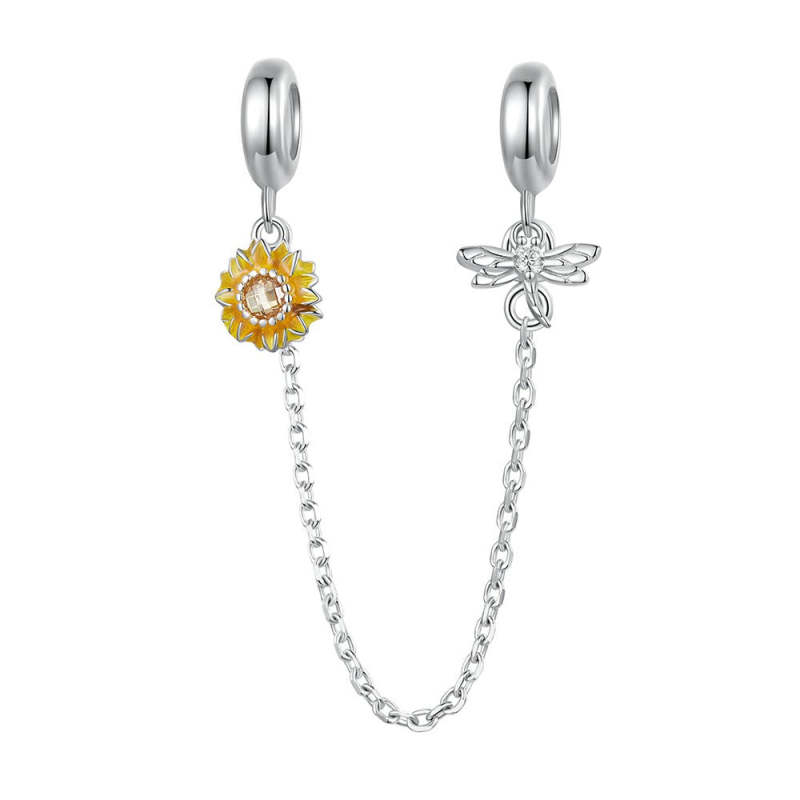 Dragonfly Sunflower Safety Charm Chain Silver