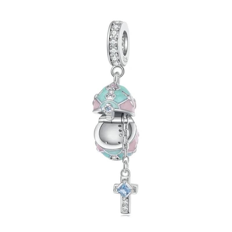 Easter Egg Dangle Charm Silver