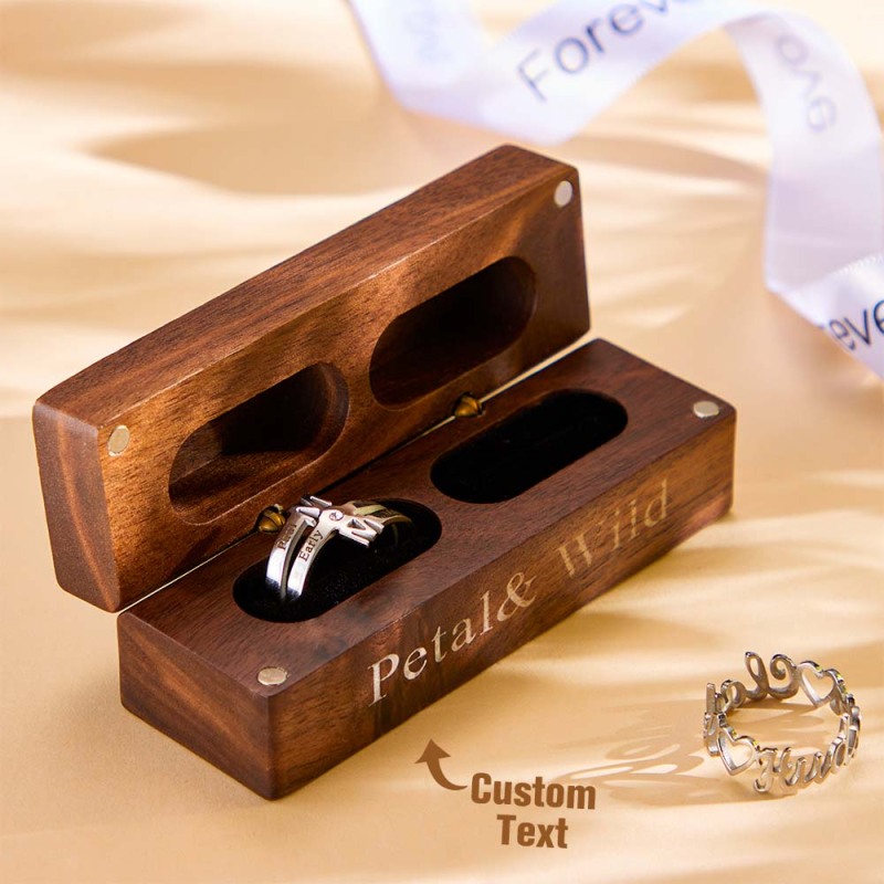 Engagement Engraved Ring Box Wooden Proposal Double Rings Box