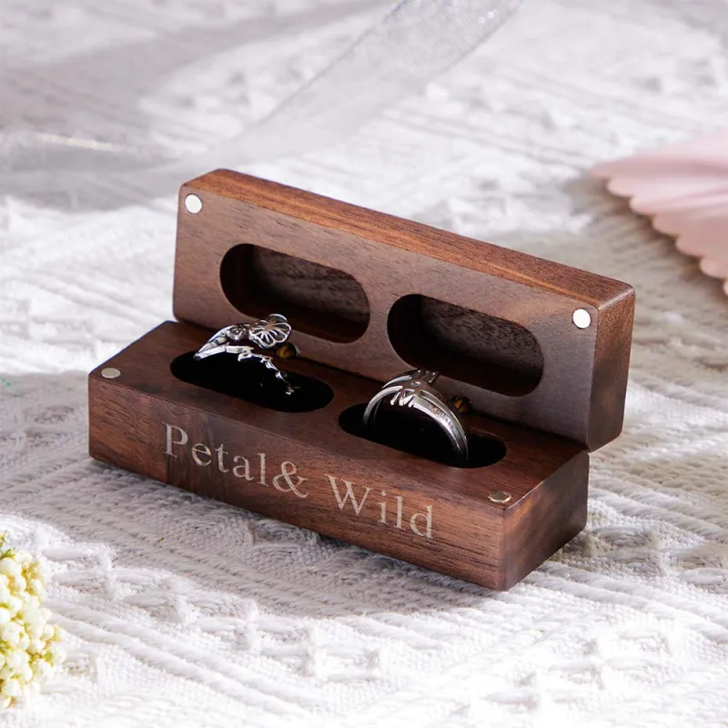 Engagement Engraved Ring Box Wooden Proposal Double Rings Box 1