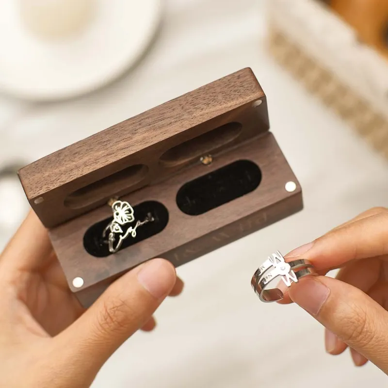 Engagement Engraved Ring Box Wooden Proposal Double Rings Box 2