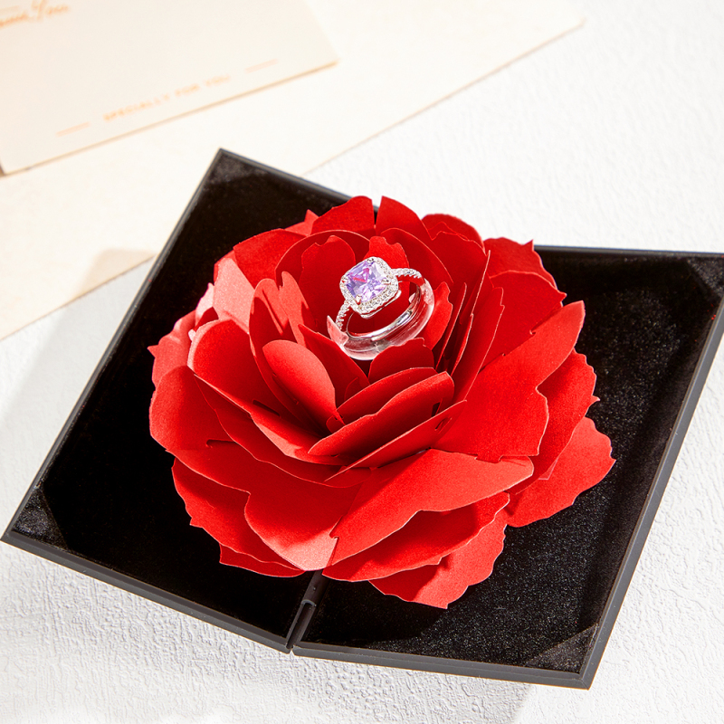 Engagement Ring Adjustable Ring with Flower Gift Box Best Valentine's Day Jewelry Gifts for Her