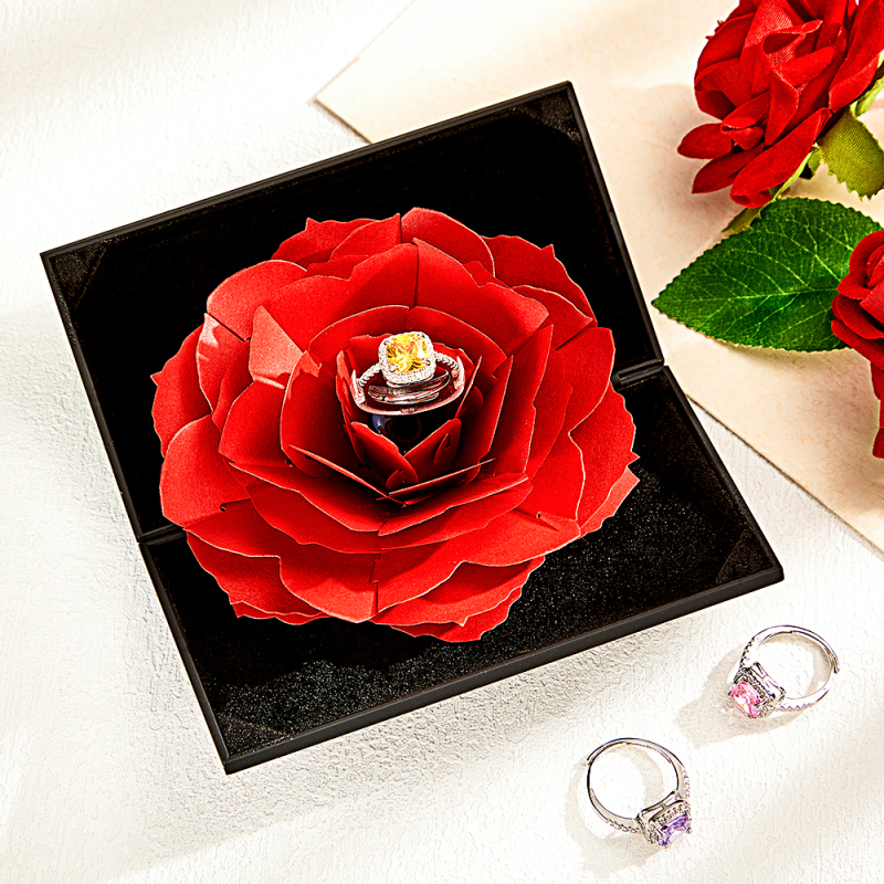 Engagement Ring Adjustable Ring with Flower Gift Box Best Valentine's Day Jewelry Gifts for Her 3