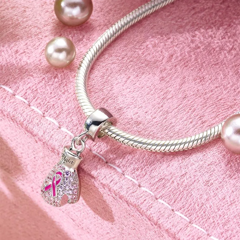 Engravable Charm Fight Breast Cancer Theme Delicate Pendant Bracelet Decor For Her 3