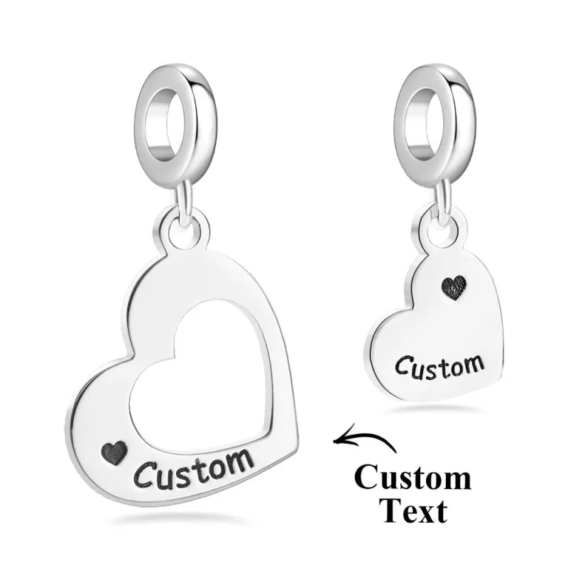 Engravable Charm Set Hollow Out Heart Pendant Mother's Day Gifts