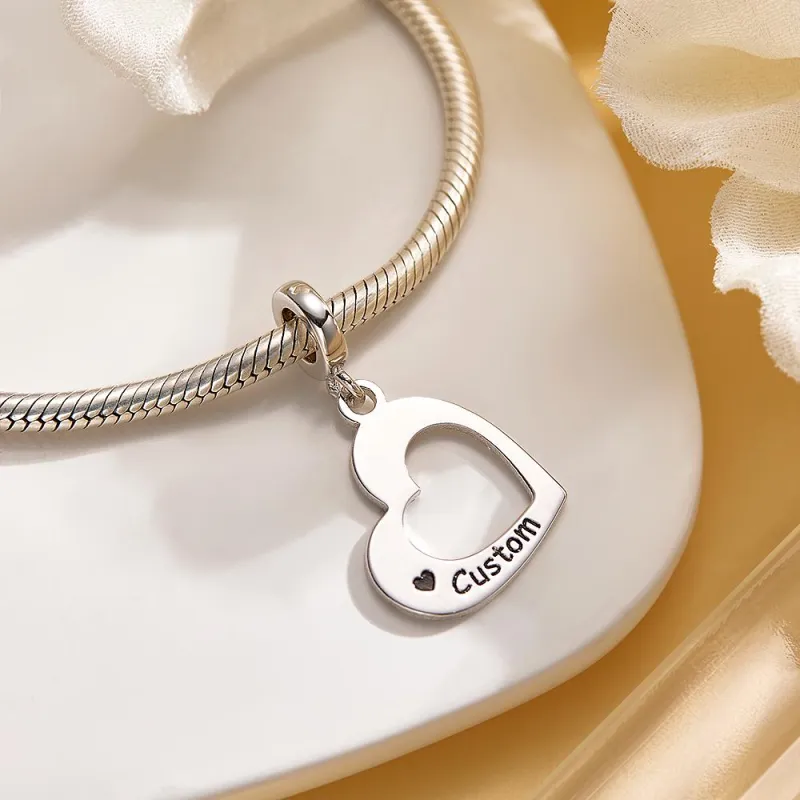 Engravable Charm Set Hollow Out Heart Pendant Mother's Day Gifts 2