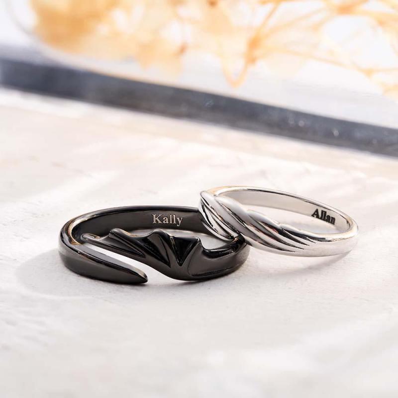 Engravable Wings Devil and Angel Ring Simple Trendy Couple Open Rings