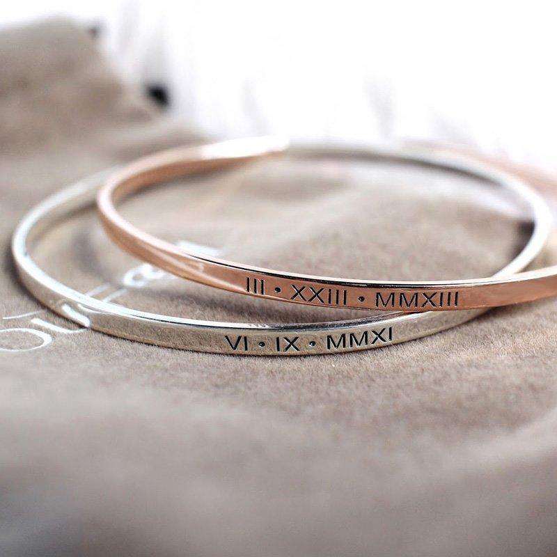 Engraved Bangle Rose Gold Plated Silver 5