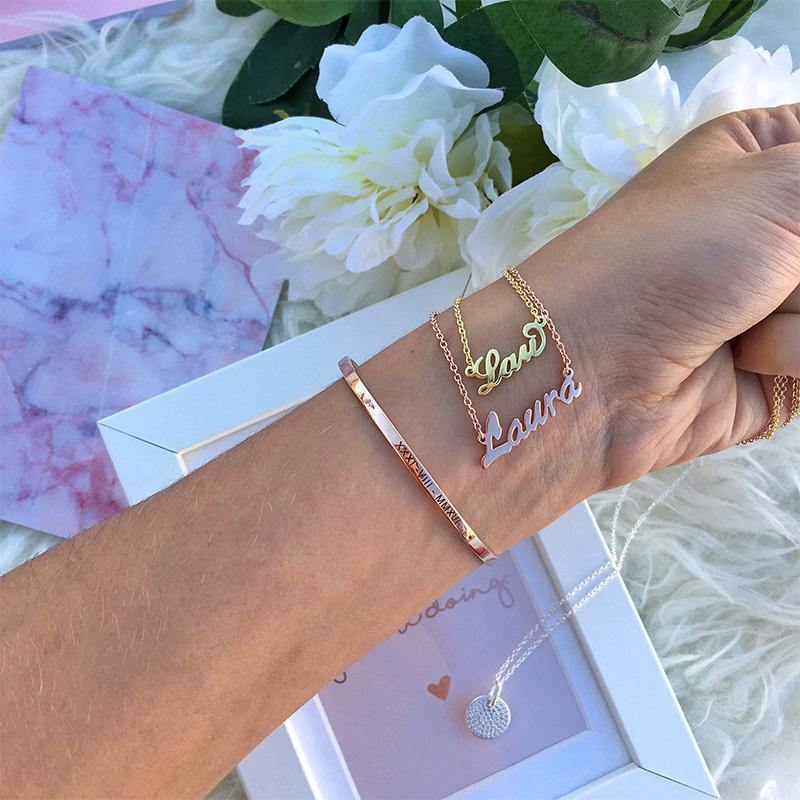 Engraved Bangle Rose Gold Plated Silver 6