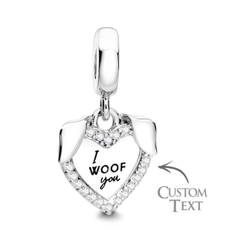 Engraved Charm Heart & Dog Dangle Charm for Her