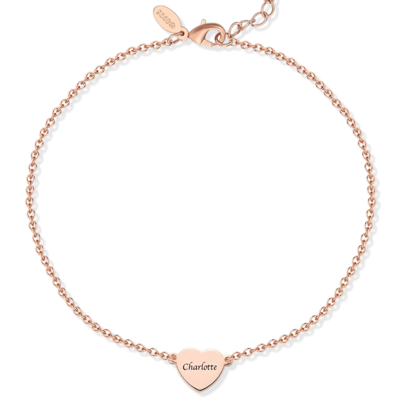 Engraved Heart Anklet Rose Gold Plated Silver 1