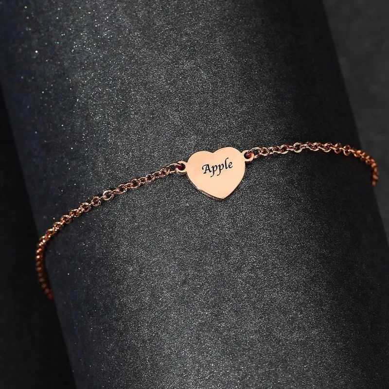 Engraved Heart Anklet Rose Gold Plated Silver 2