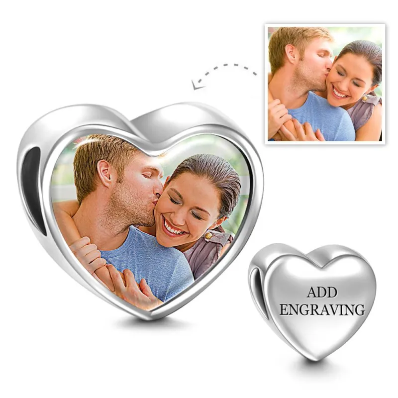 Engraved Heart Photo Charm Picture Charm Gift For Couples 6