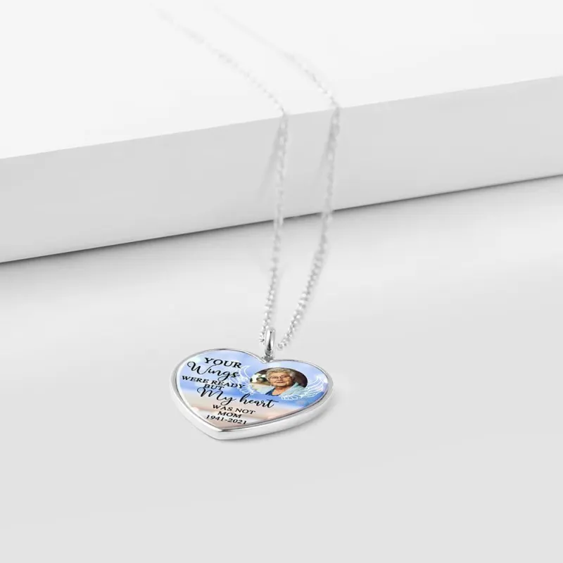 Engraved Heart Photo Necklace Custom Text Necklace For Your Passed Away Loved Ones 2