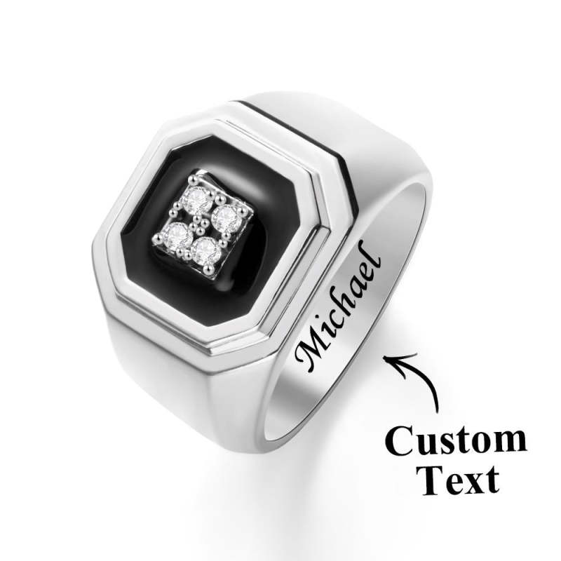 Engraved Ice Ring Black Decor Bright Stone Jeweley Ring For Men 2