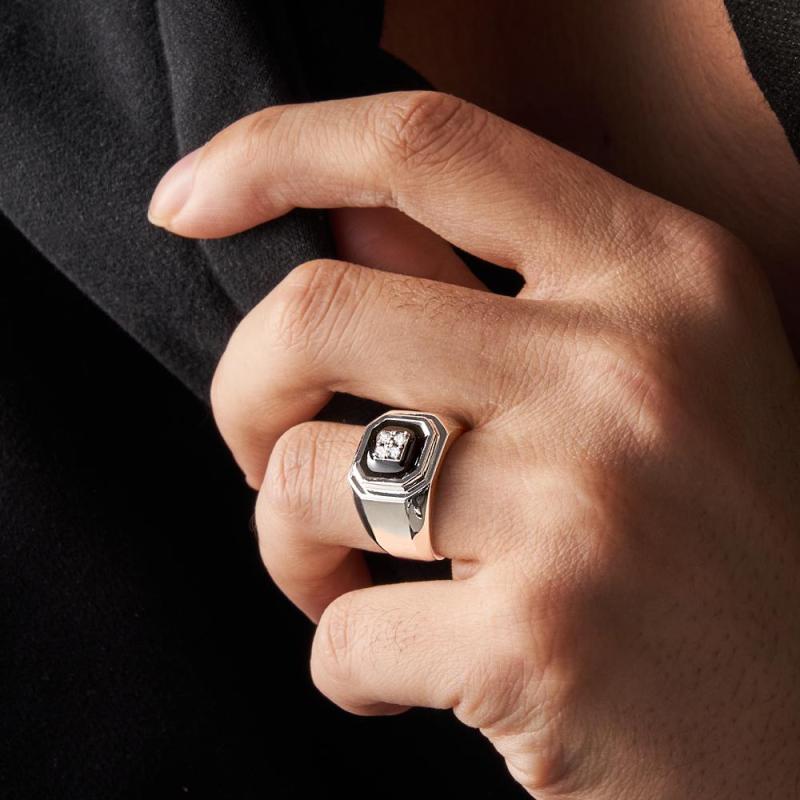 Engraved Ice Ring Black Decor Bright Stone Jeweley Ring For Men 5