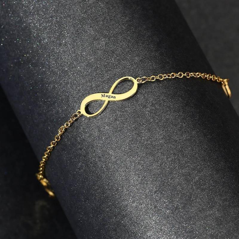 Engraved Infinity Anklet 14k Gold Plated Silver 2