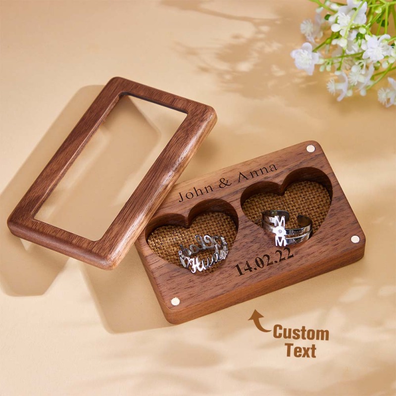 Engraved Love Ring Box Personalized Visible Jewelry Packaging Box for Couples