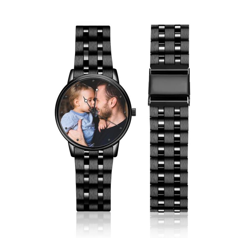 Engraved Men's Black Alloy Bracelet Photo Watch To My Dad I Love You Gifts for Him 5