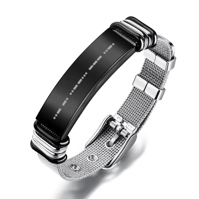 Engraved Morse Code Bracelet Men's Bracelet Stainless Steel Black